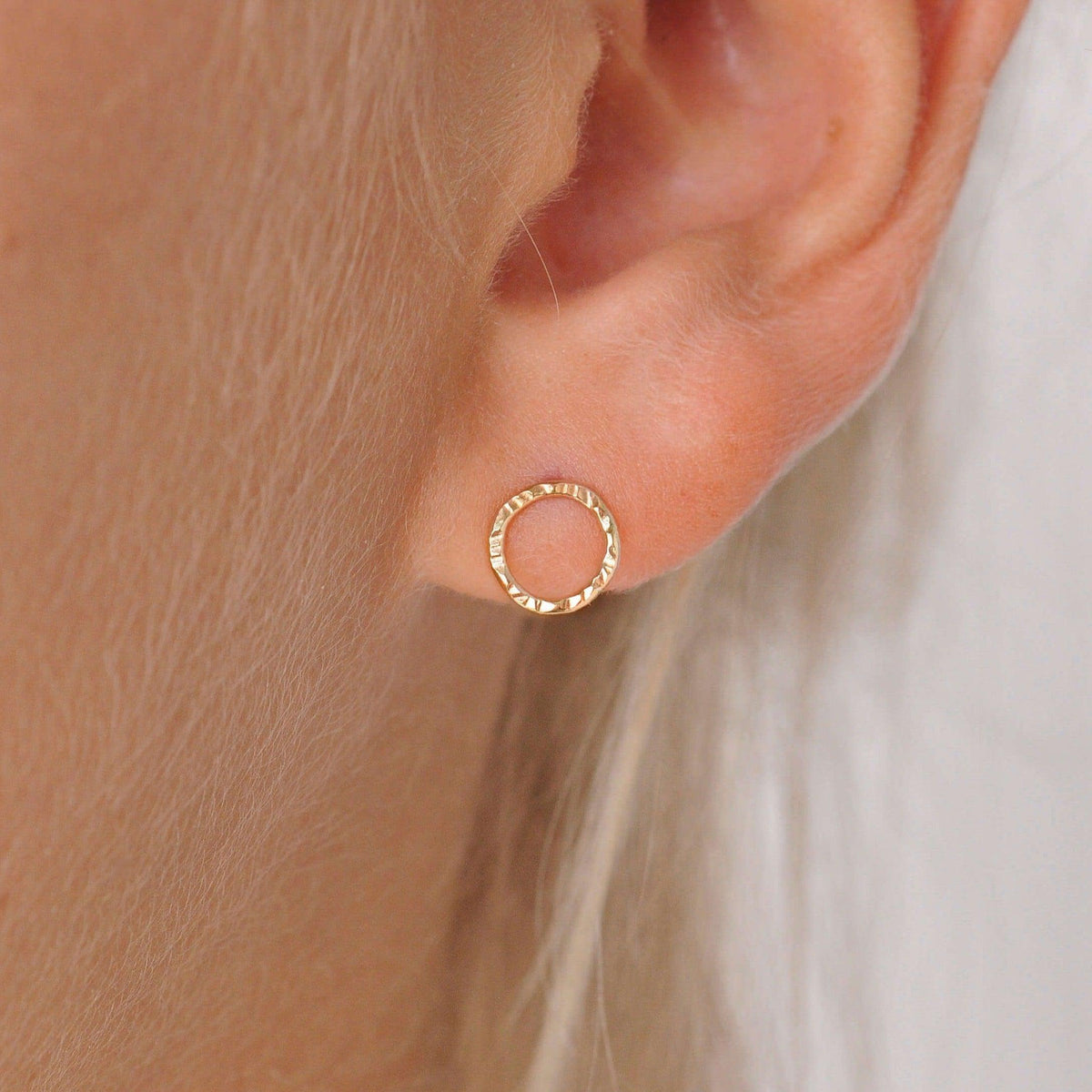 Circle Stud Earrings Silver or Gold Hoop Earrings Hammered 