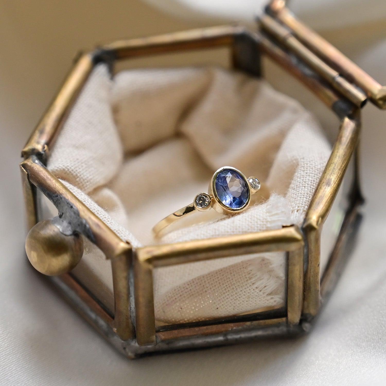 18ct Gold Three Stone Blue Sapphire Engagement Ring