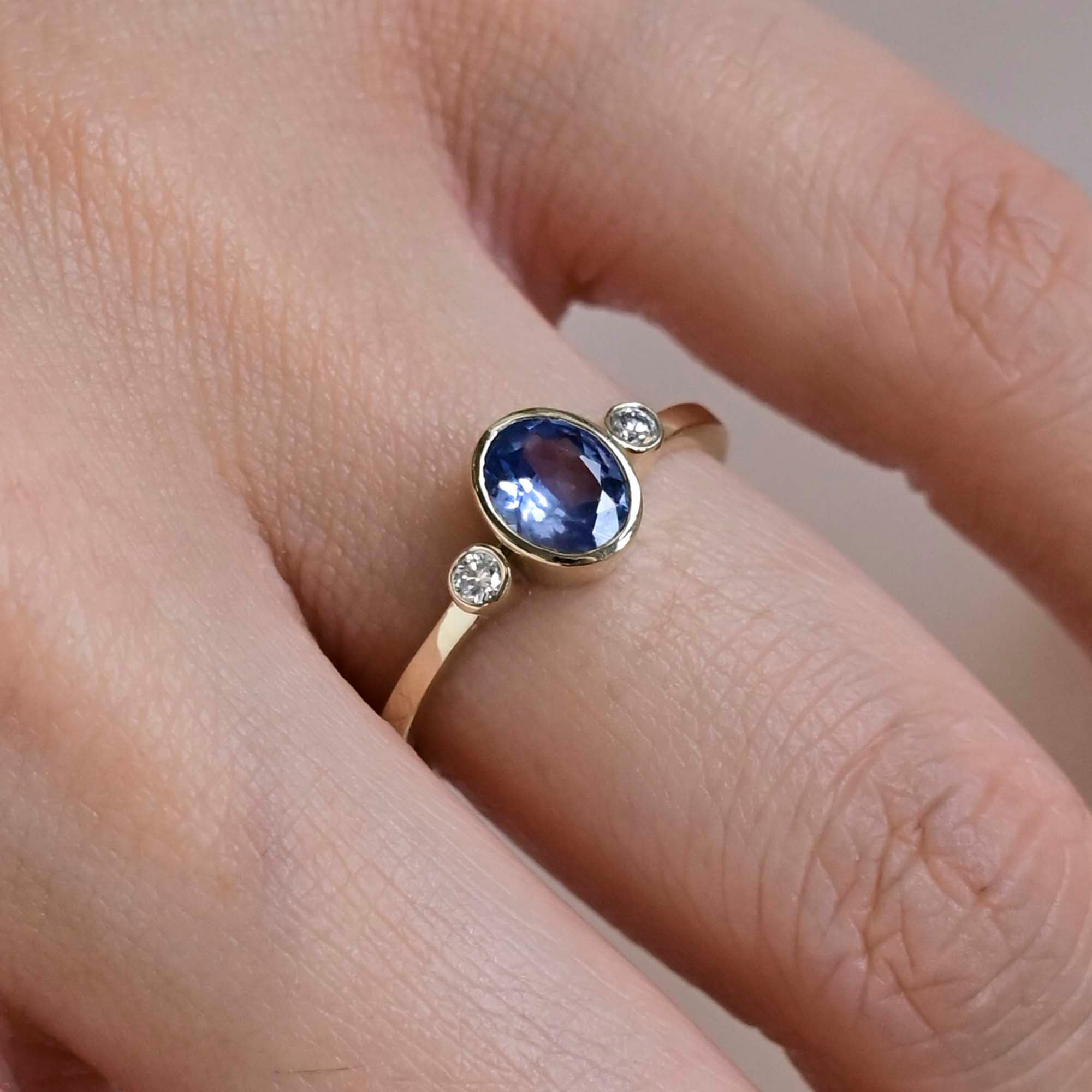 18ct Gold Three Stone Blue Sapphire Engagement Ring