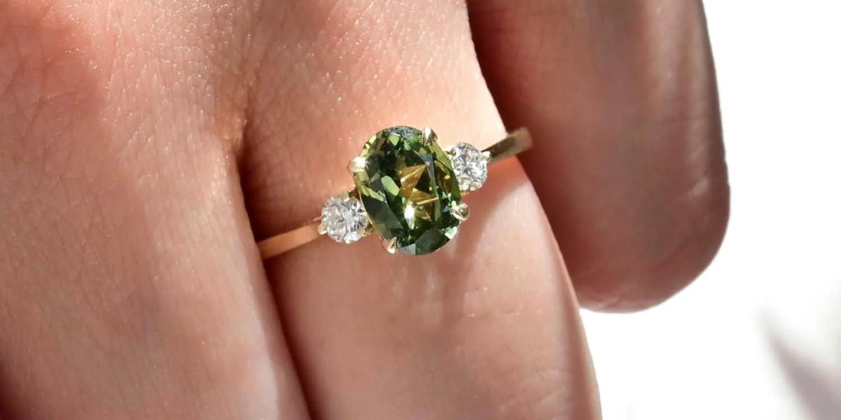 green ethical sapphire engagement ring