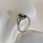 18ct White Gold Blue Sapphire Baguette Three Stone Engagement Ring