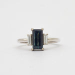 18ct White Gold Blue Sapphire Baguette Three Stone Engagement Ring