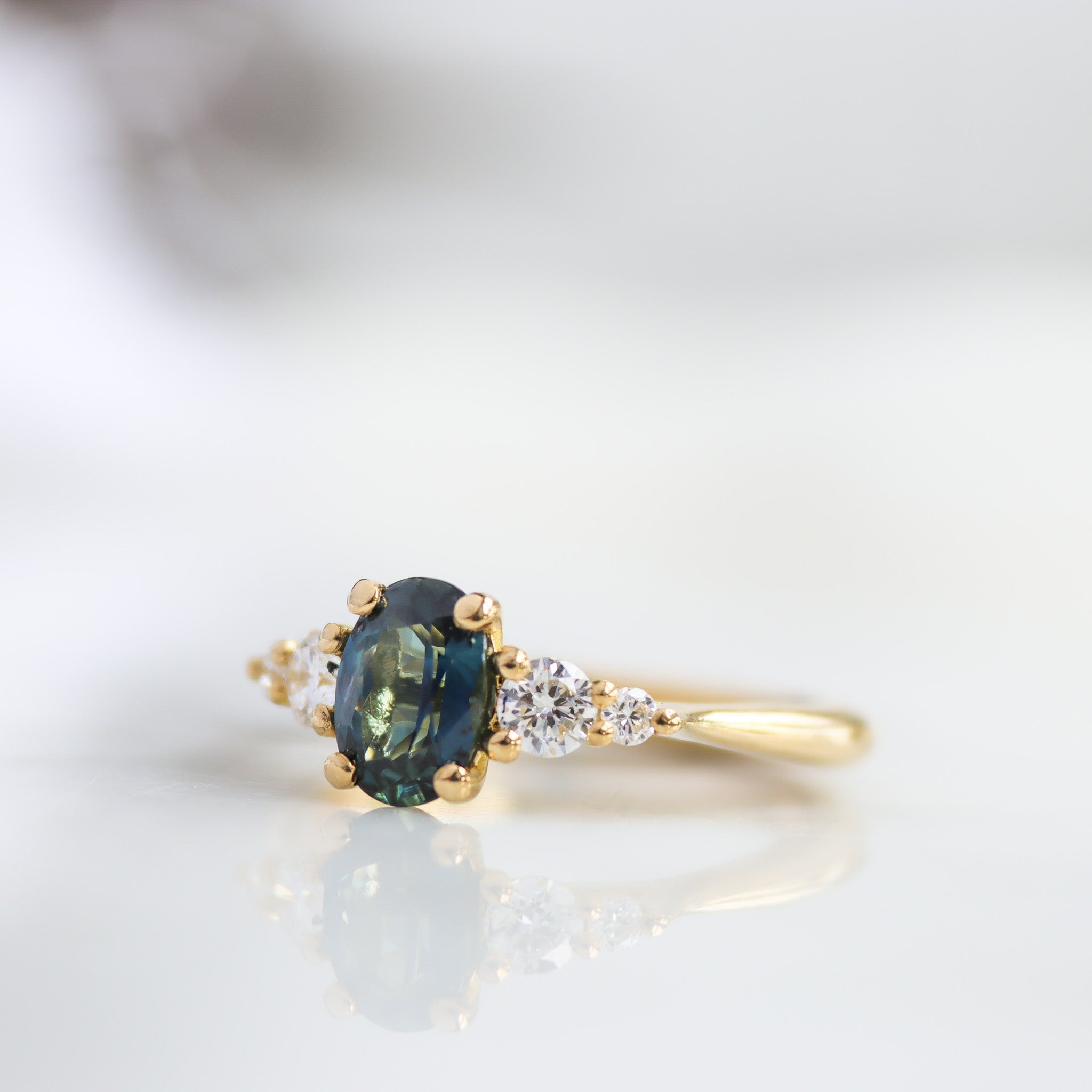 5 Stone Blue Sapphire Engagement Ring