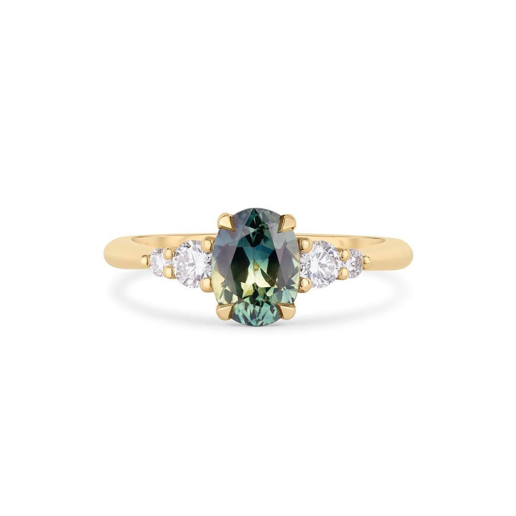 5 Stone Wed-fit Green Sapphire Engagement Ring