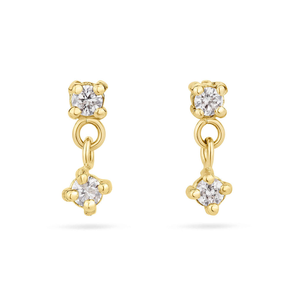 9ct Gold Double Diamond Drop Earrings