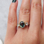 9ct Gold Green Sapphire and Diamond Bezel Engagement Ring