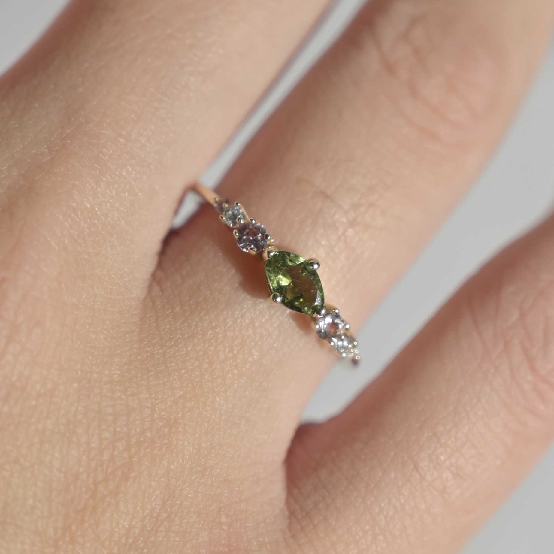 9ct Gold Green Tourmaline Marquise Delicate Engagement Ring