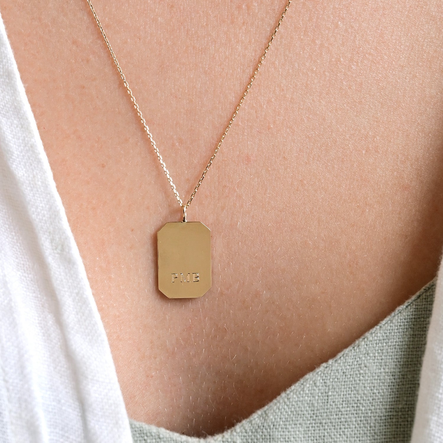 9ct Gold Personalised Rectangle Pendant Necklace