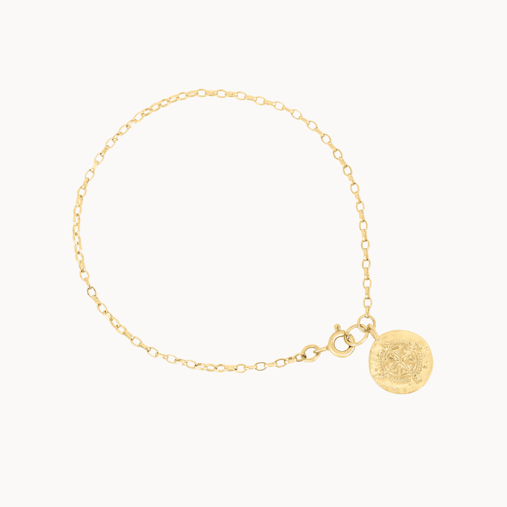 9ct Gold Personalised Wanderlust Compass Charm Bracelet