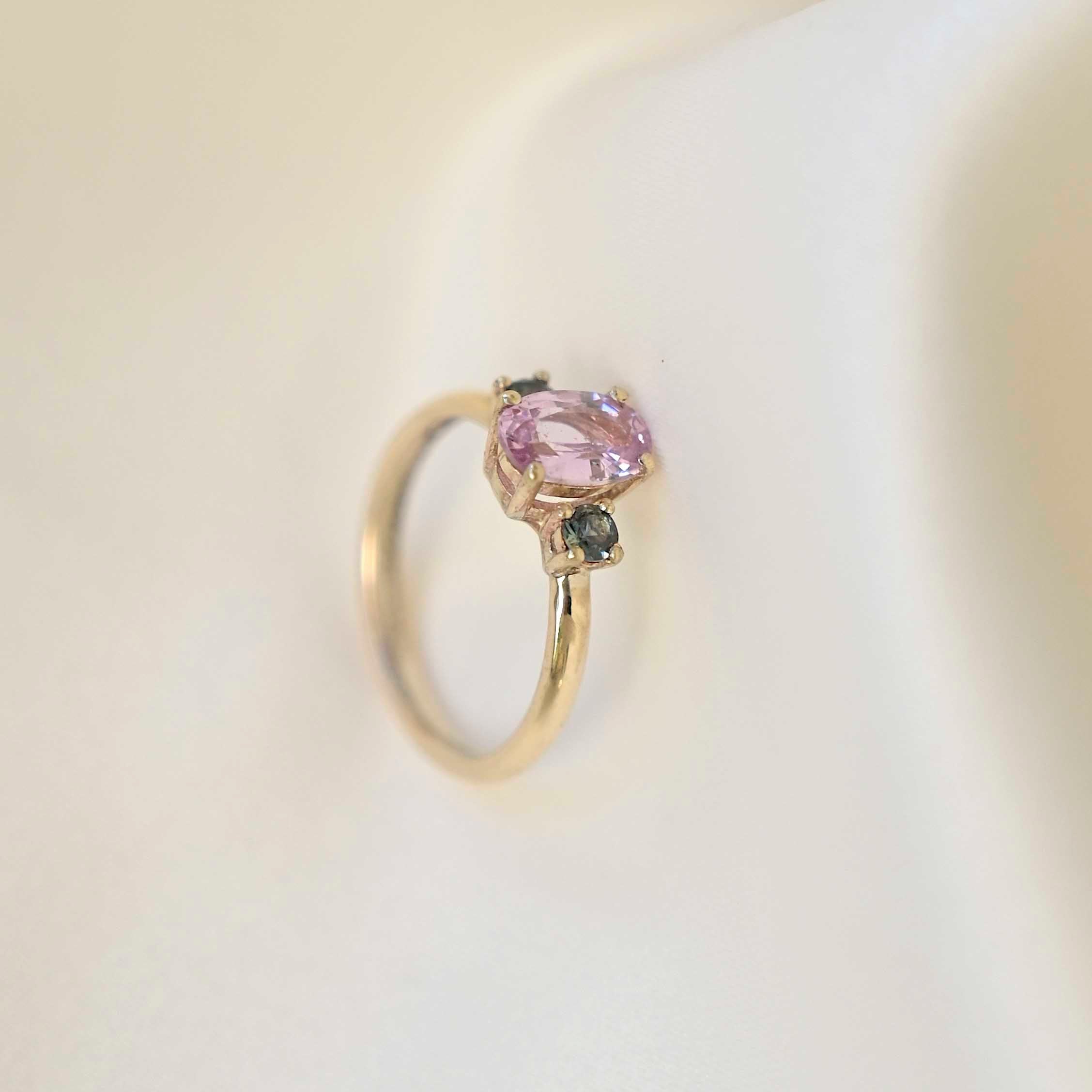 9ct Gold Pink Sapphire Three Stone Engagement Ring