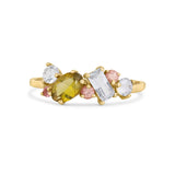 9ct Gold Pink and Green Asymmetric Cluster Engagement Ring