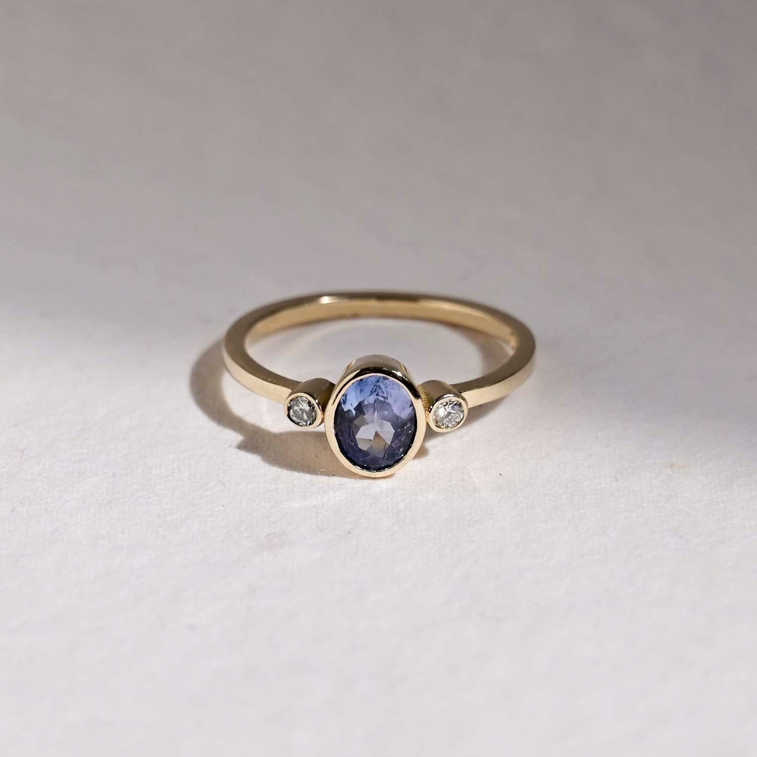 9ct Gold Three Stone Blue Sapphire Engagement Ring