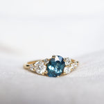 Asymmetric Blue Sapphire and Diamond Engagement Ring