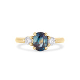Blue/green Sapphire Oval Engagement Ring with Diamonds