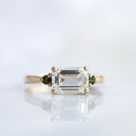 Emerald Cut Diamond with Green Sapphires Engagement Ring