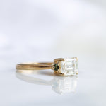 Emerald Cut Diamond with Green Sapphires Engagement Ring