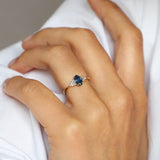 Geometric Blue Sapphire and Cluster Diamond Engagement Ring