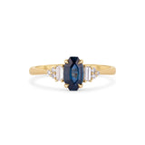 Geometric Blue Sapphire and Cluster Diamond Engagement Ring