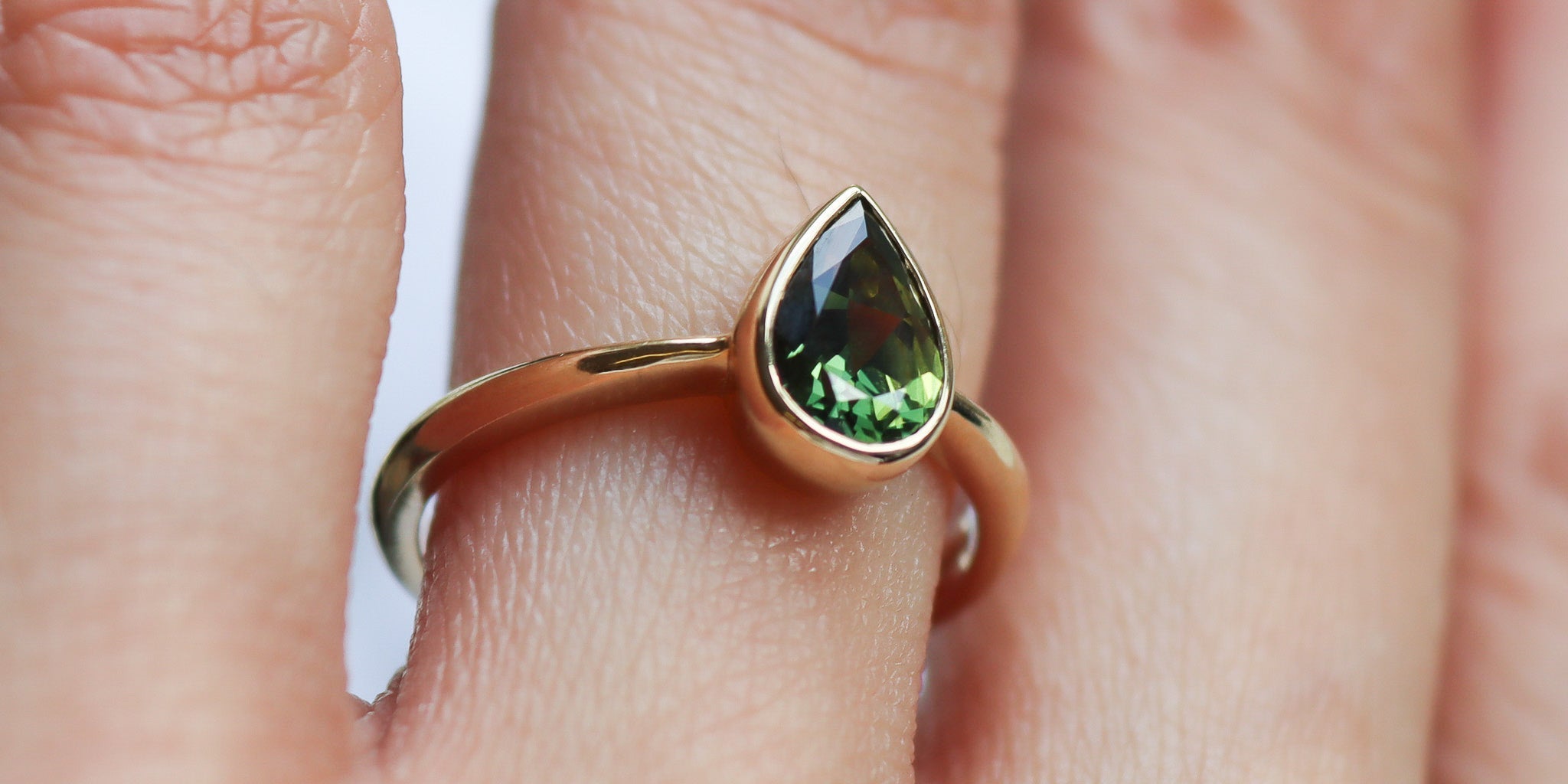 Green Pear Sapphire Solitaire Engagement Ring