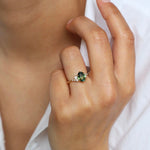 Green Sapphire and Diamond Cluster Engagement Ring