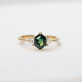 Hexagon Cut Green Sapphire Engagement Ring