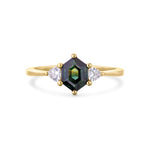 Hexagon Cut Green Sapphire Engagement Ring