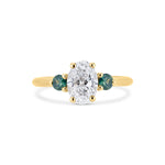 Oval Diamond and Green Tourmaline Trilogy Engagement Ring