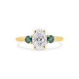 Oval Diamond and Green Tourmaline Trilogy Engagement Ring