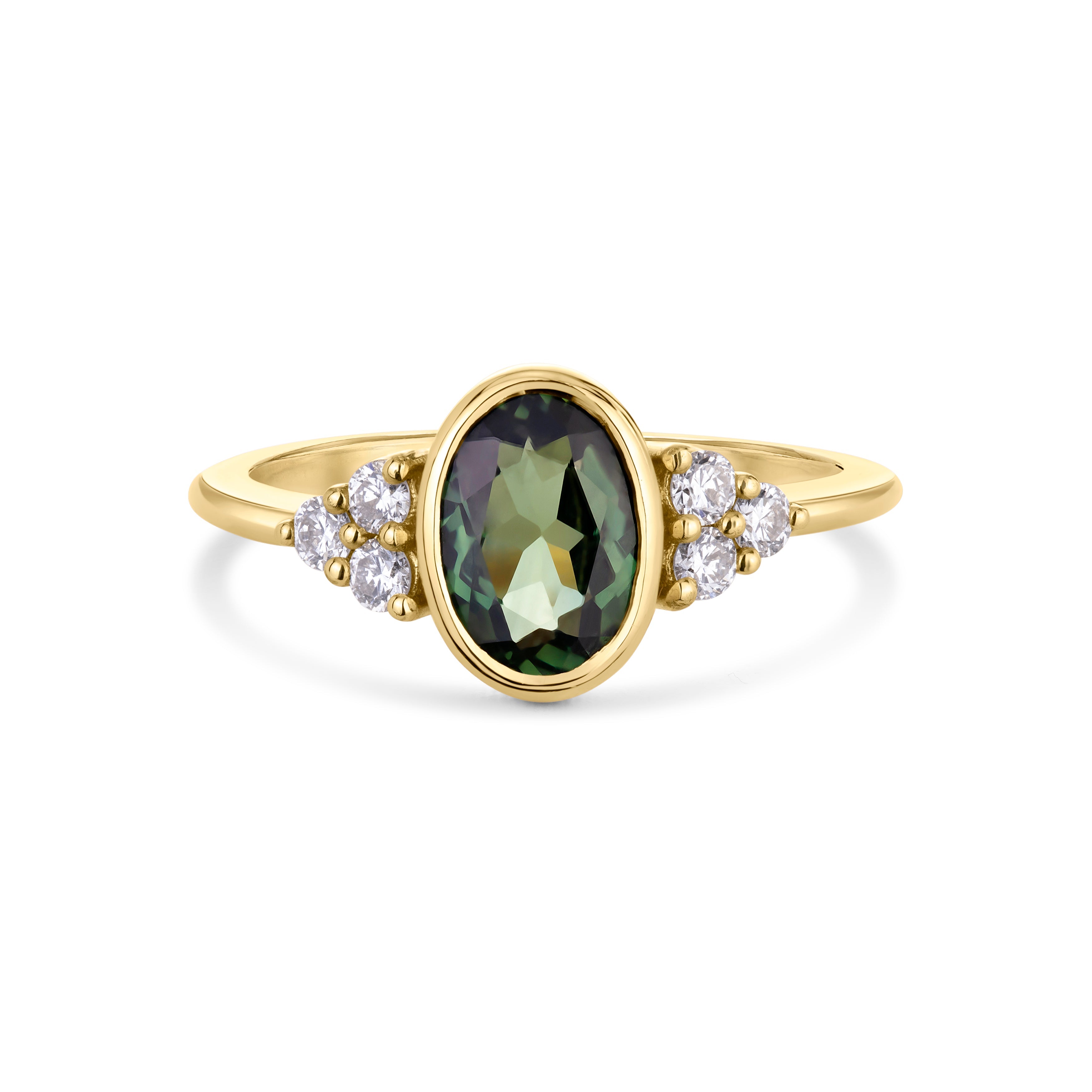 Oval Green Sapphire Diamond Cluster Engagement Ring