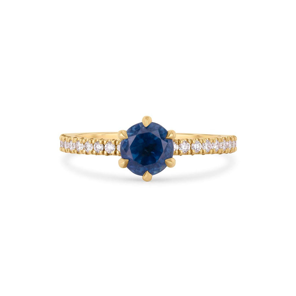 Round Blue Sapphire and Diamond Engagement Ring