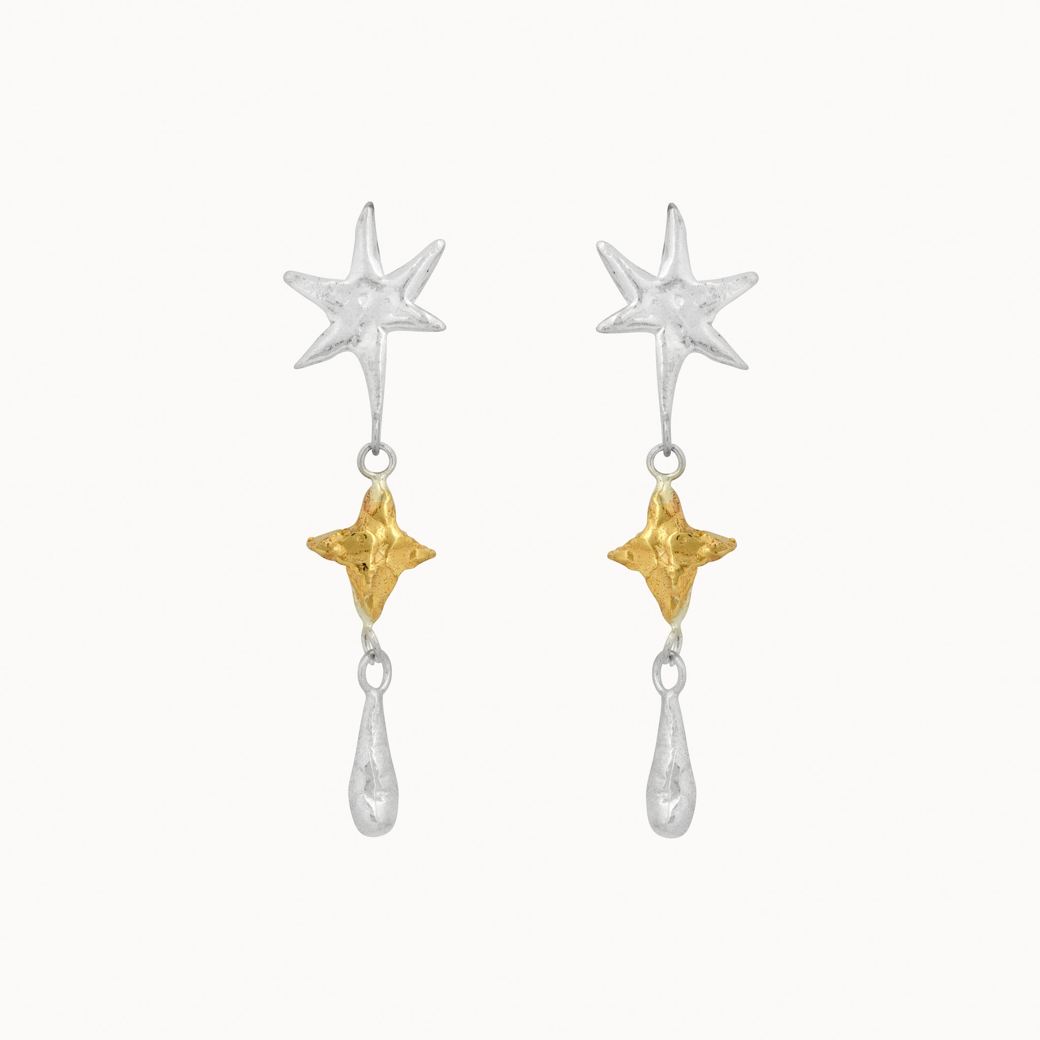 Silver & Gold Shooting Star Dangle Earrings