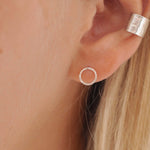 Silver Hammered Small Circle Stud Earrings