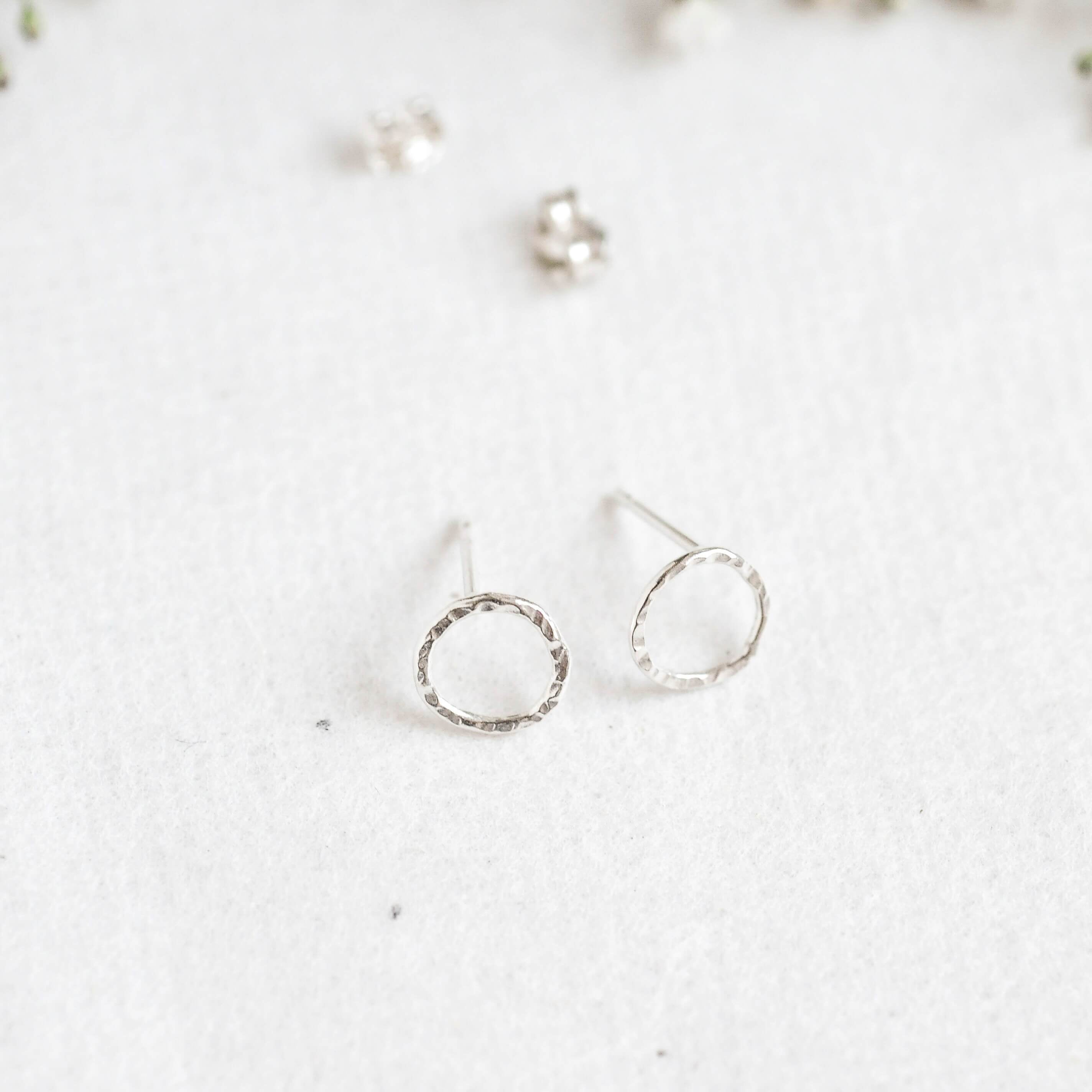 Silver Hammered Small Circle Stud Earrings