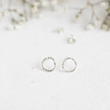 Silver Hammered Small Circle Stud Earrings