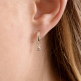 Silver Huggie Hoops With Diamond Charm