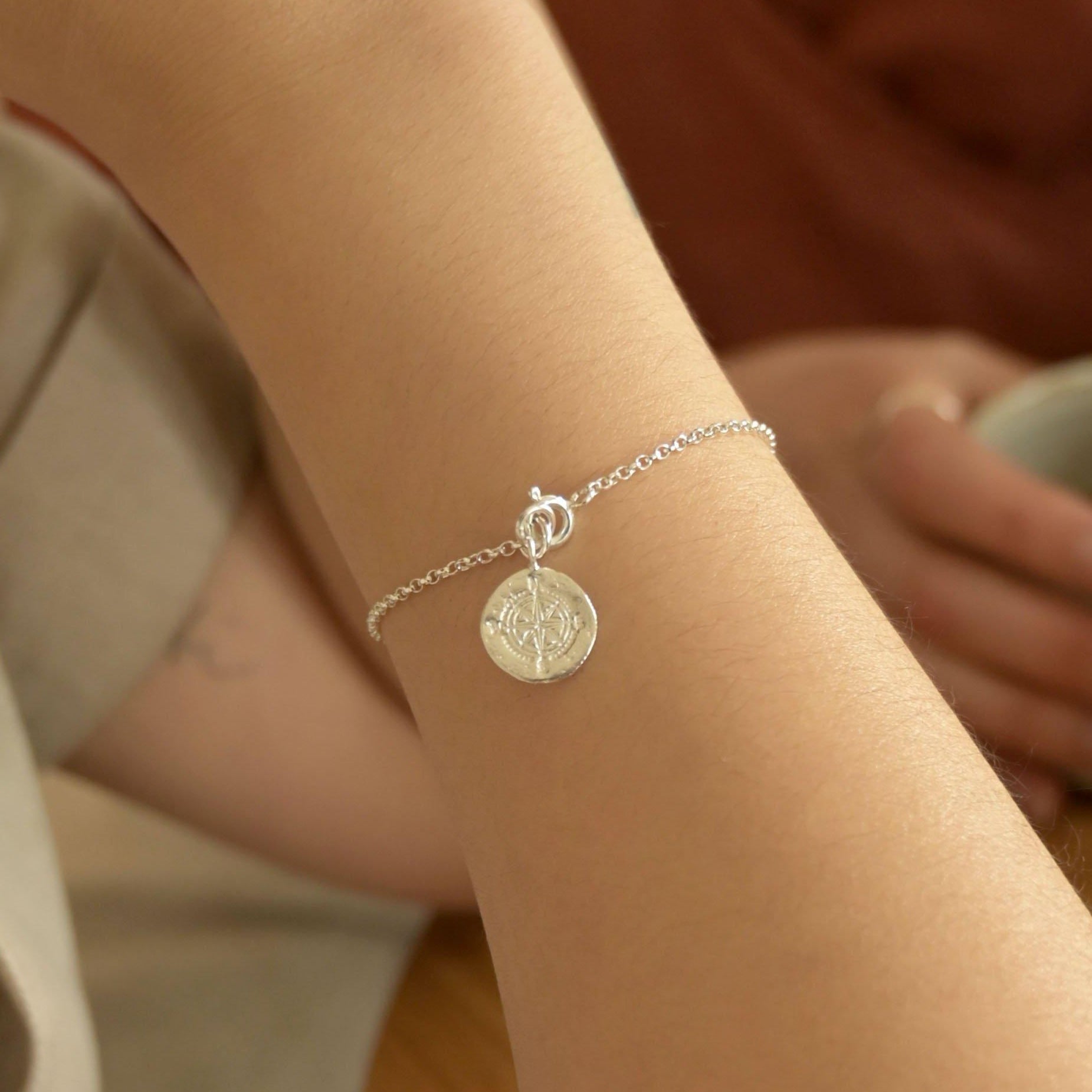 Silver Personalised Wanderlust Compass Charm Bracelet