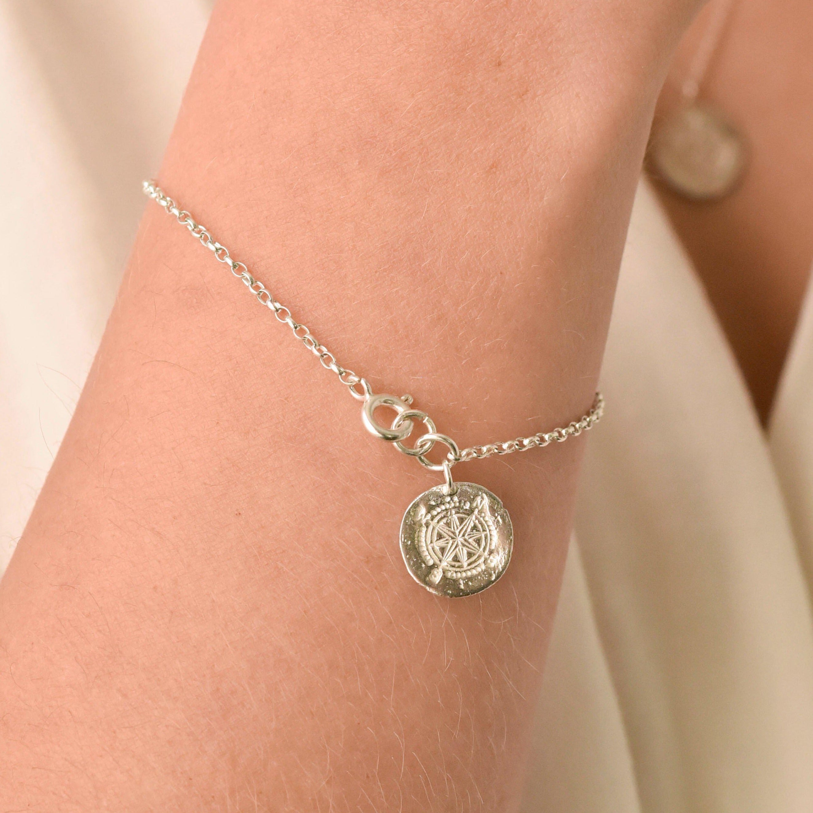 Silver Personalised Wanderlust Compass Charm Bracelet