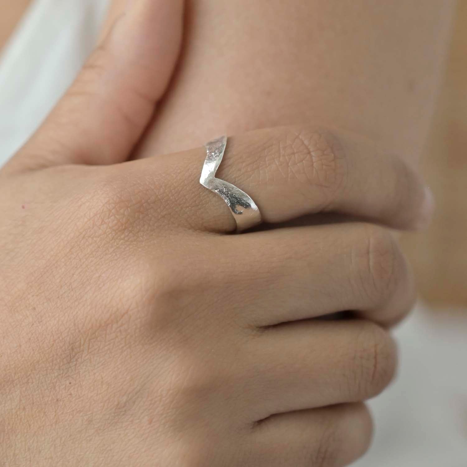 Silver Pointed Organic Crescent Ring