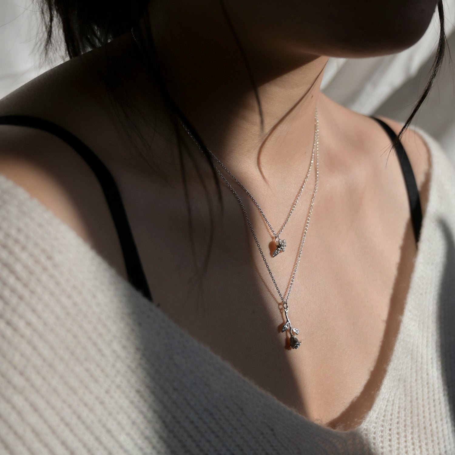 Silver 'Roses Are Red' Stem Pendant Necklace