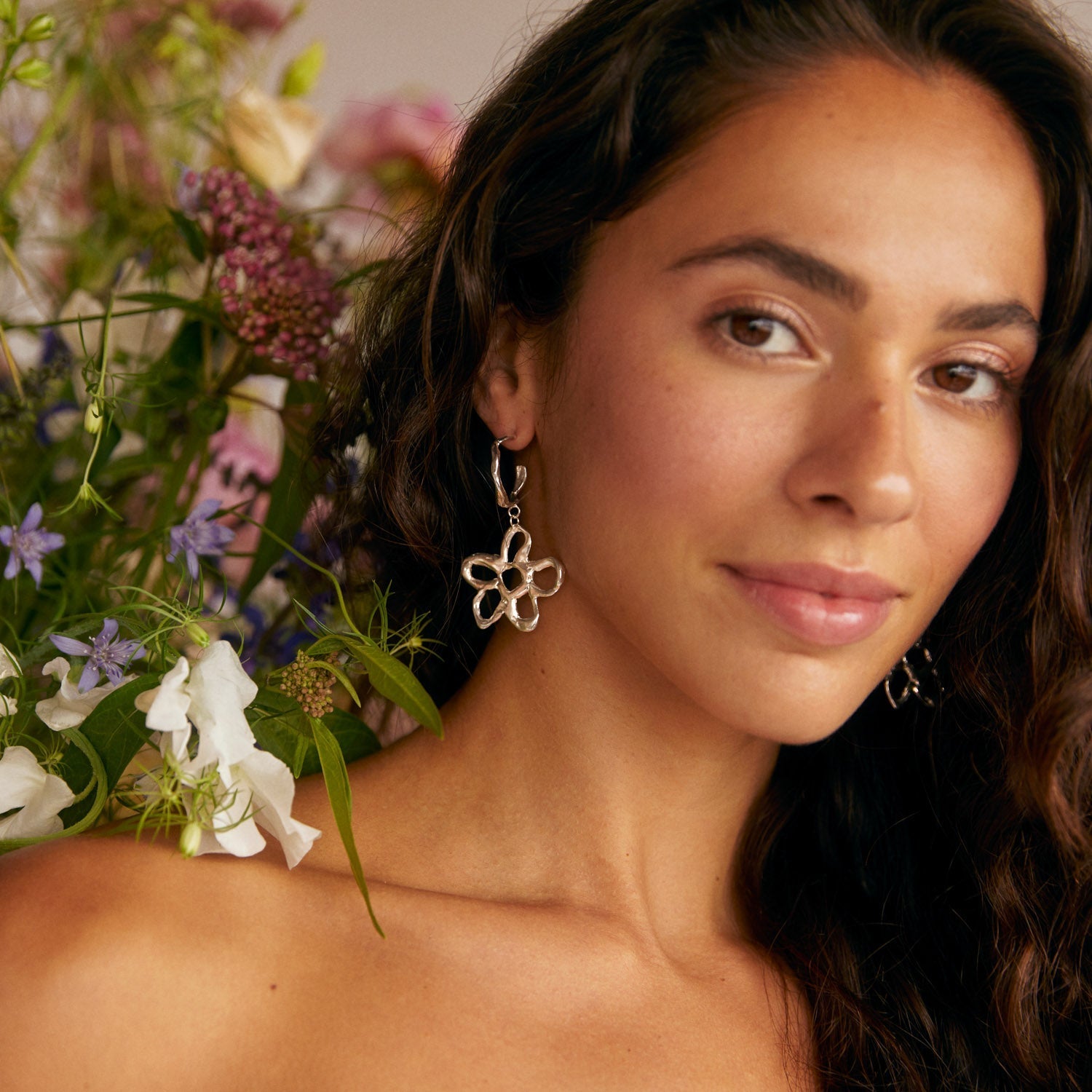 Silver Statement Flower Hoops