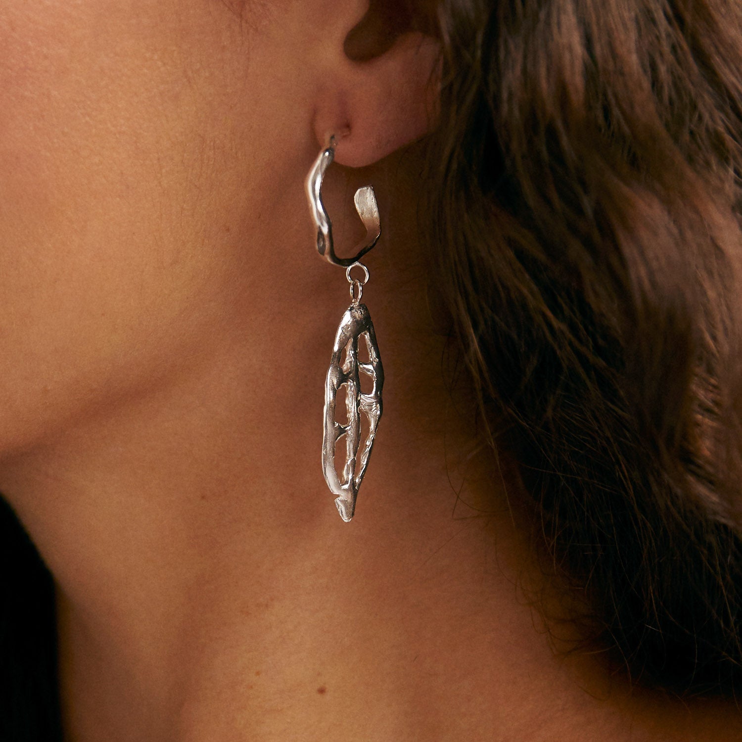 Silver Statement Leaf Hoops