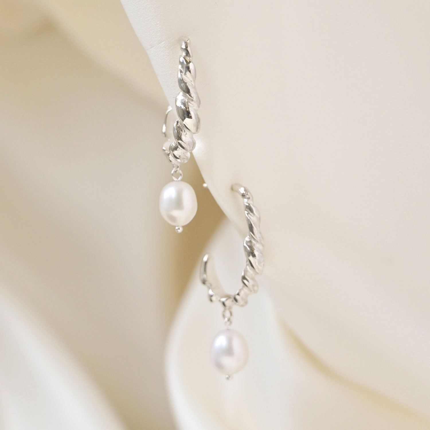 Silver Chain Pearl Drop Hook Earrings – Wild Fawn Jewellery