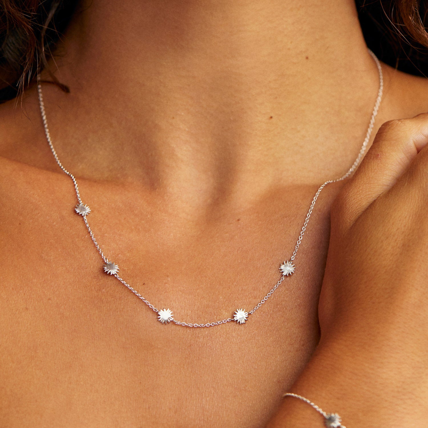 Silver Tiny Sun Charm Necklace