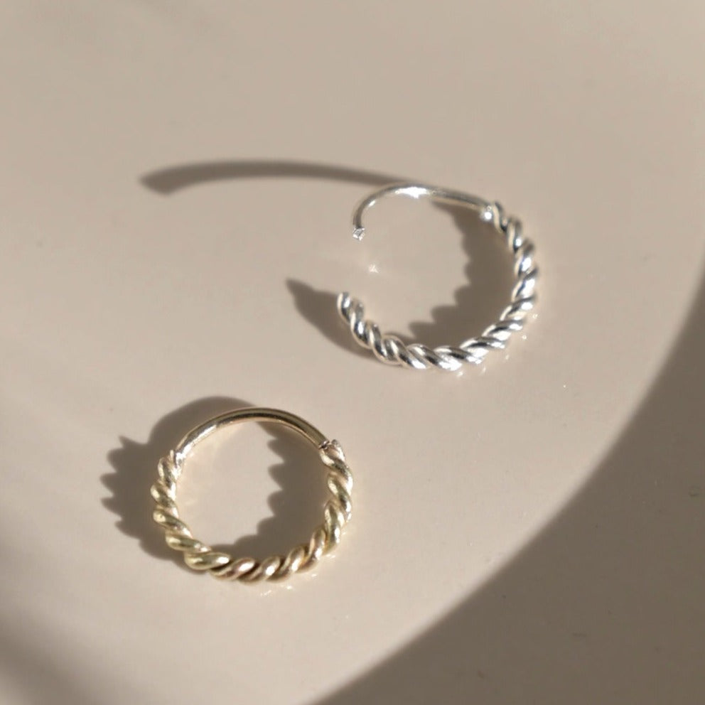 Silver Twisted Cartilage Helix Hoop Earring