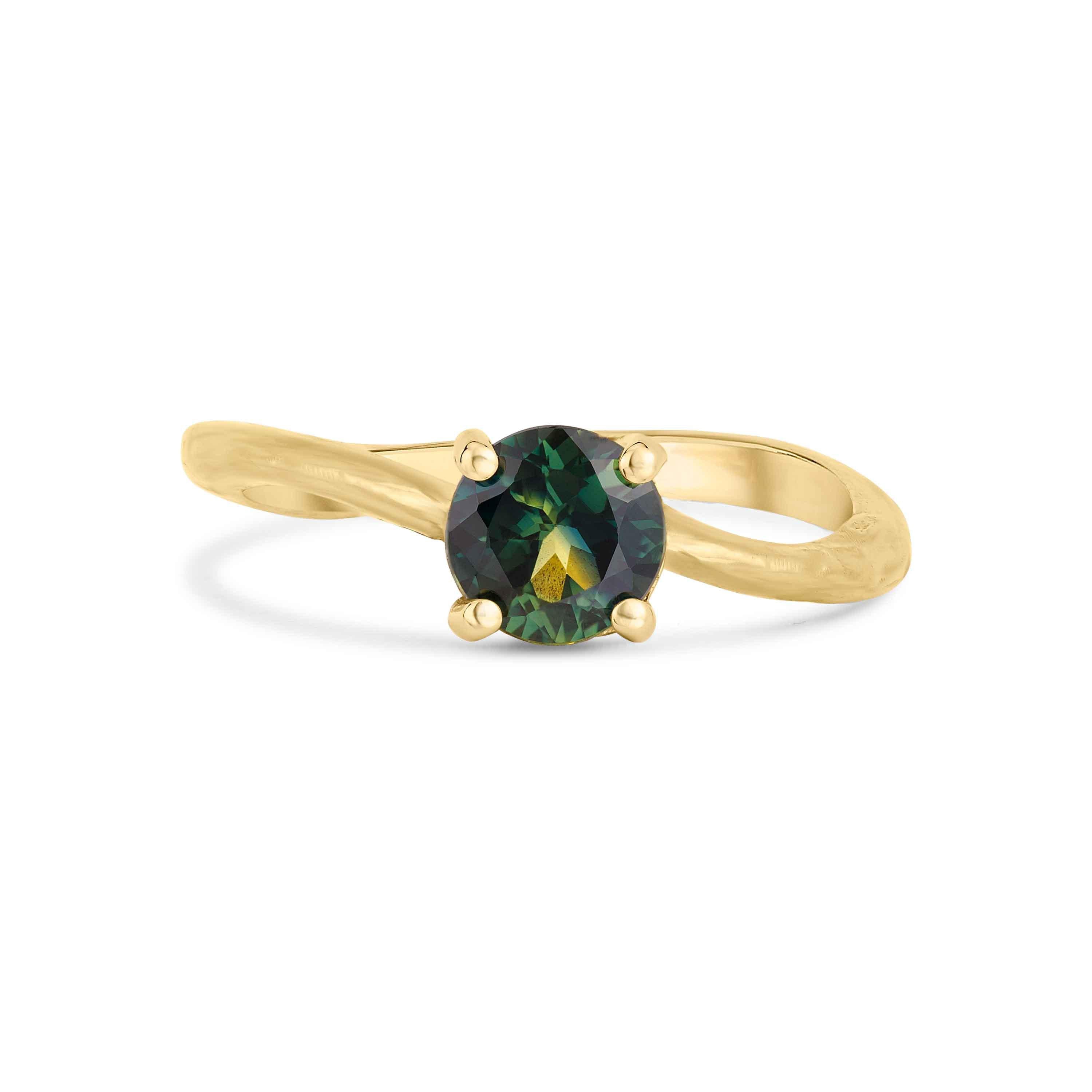 Solitaire Round Green Sapphire Engagement Ring