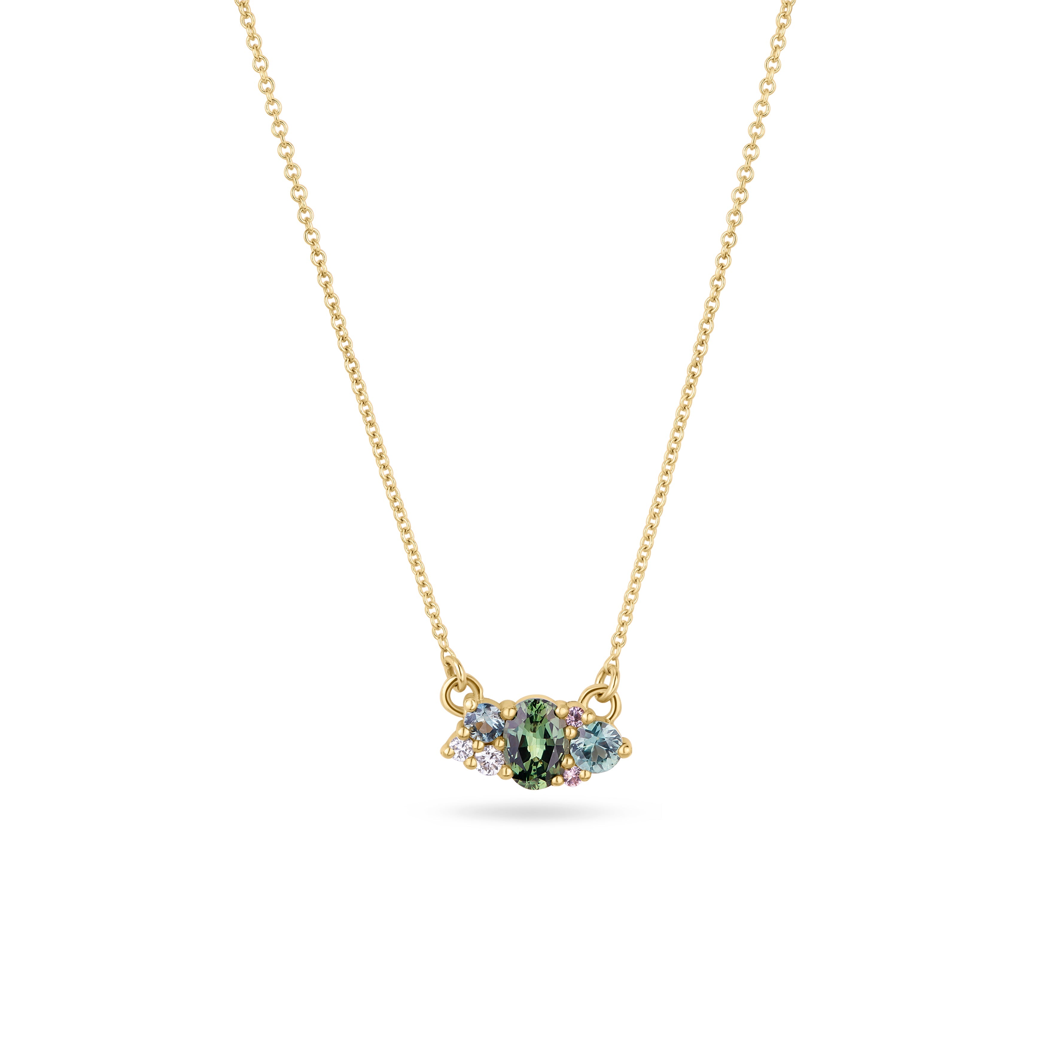 Viridian Sapphire and Diamond Necklace