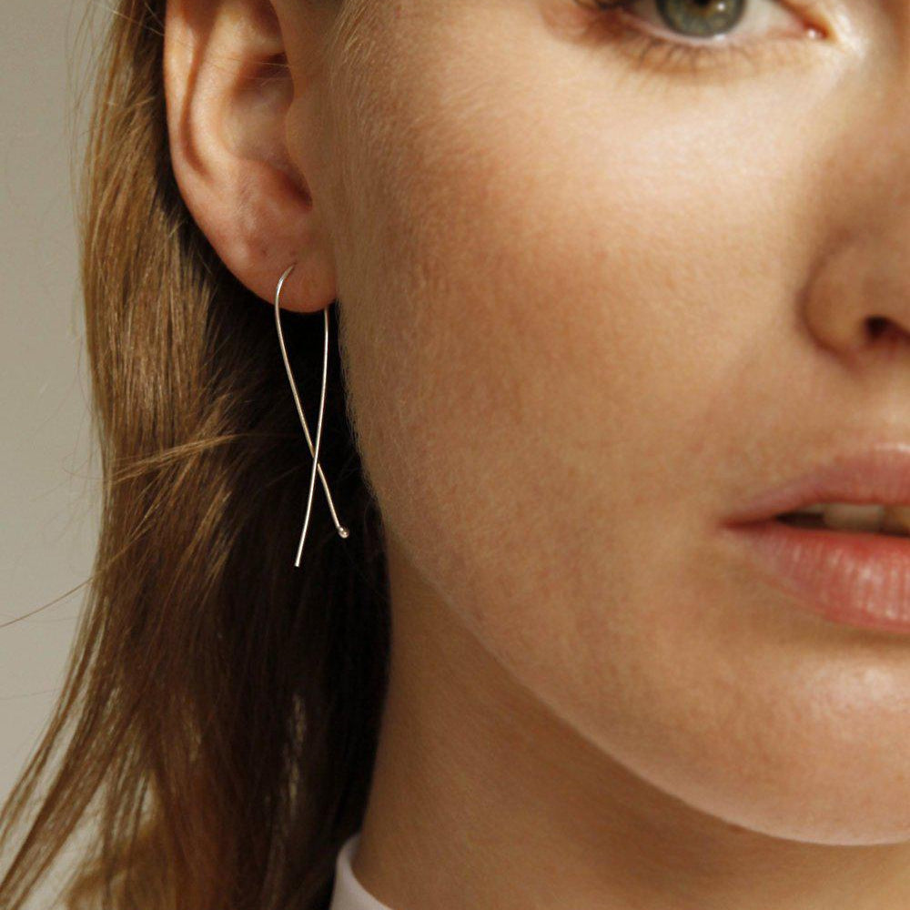 Silver Long Twist Earrings