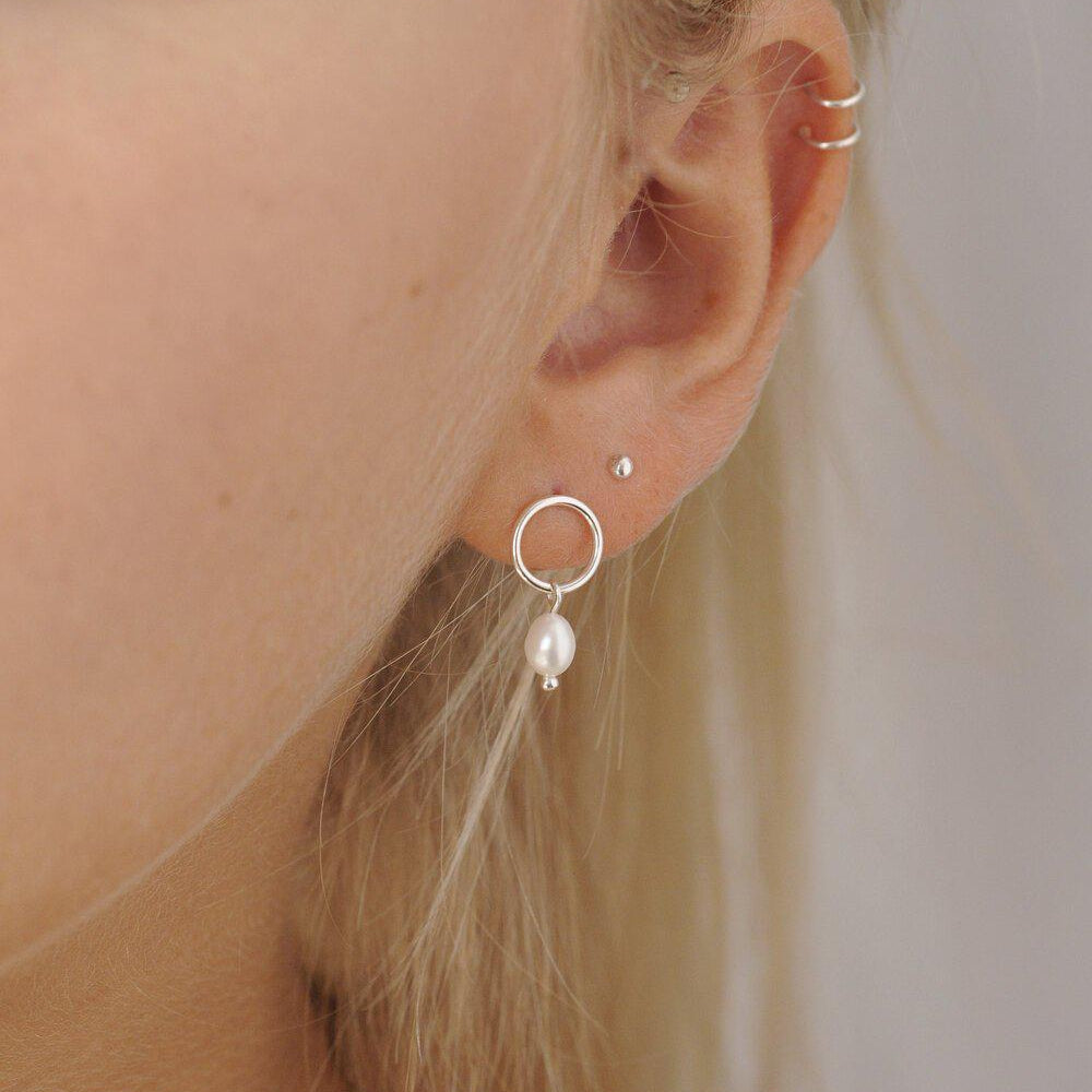 Silver Minimal Pearl Studs