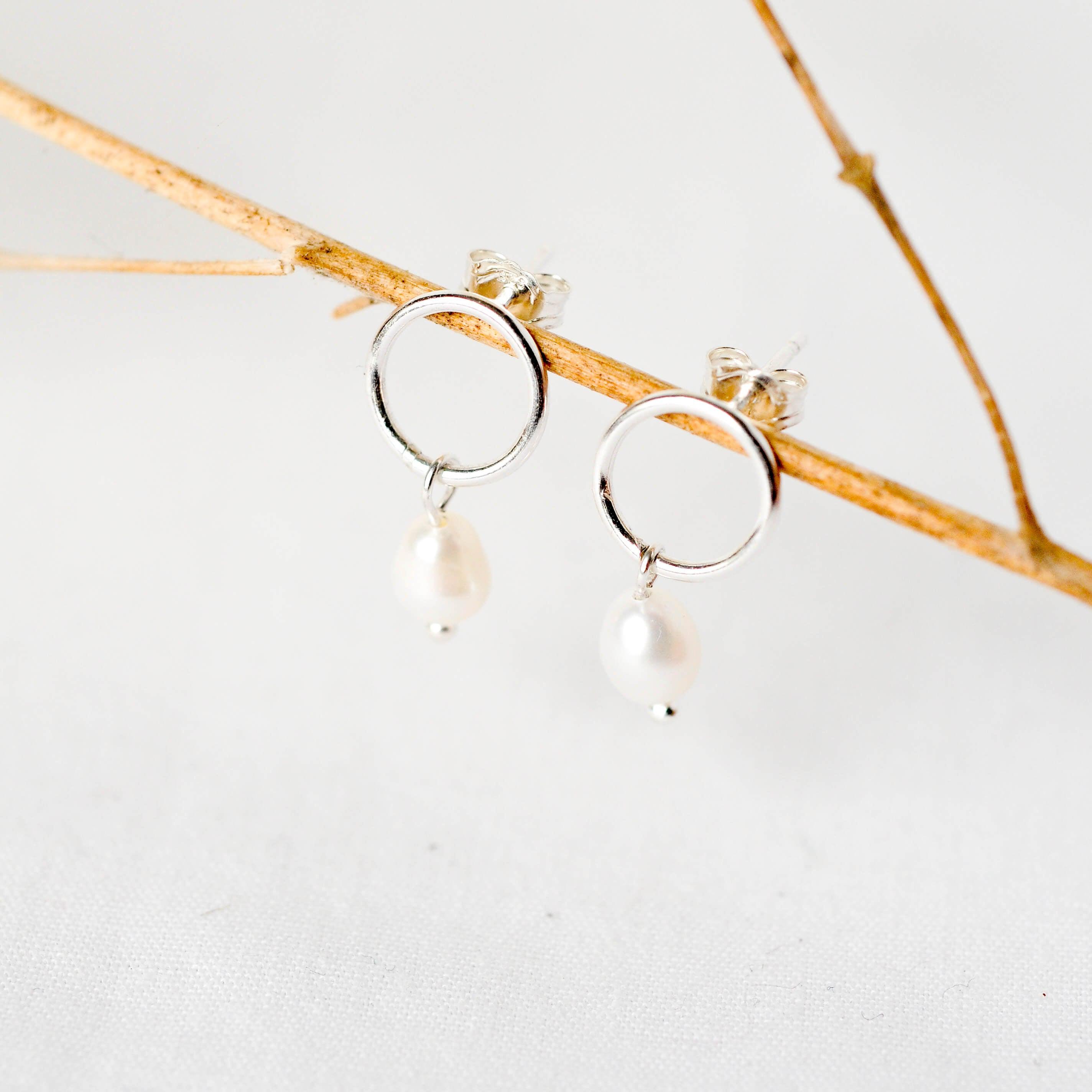 Silver Minimal Pearl Studs